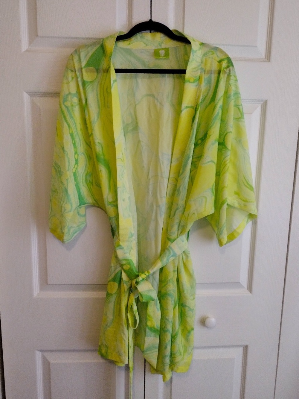 Bright Yellow Green Psychedelic Print Kimono Cardigan